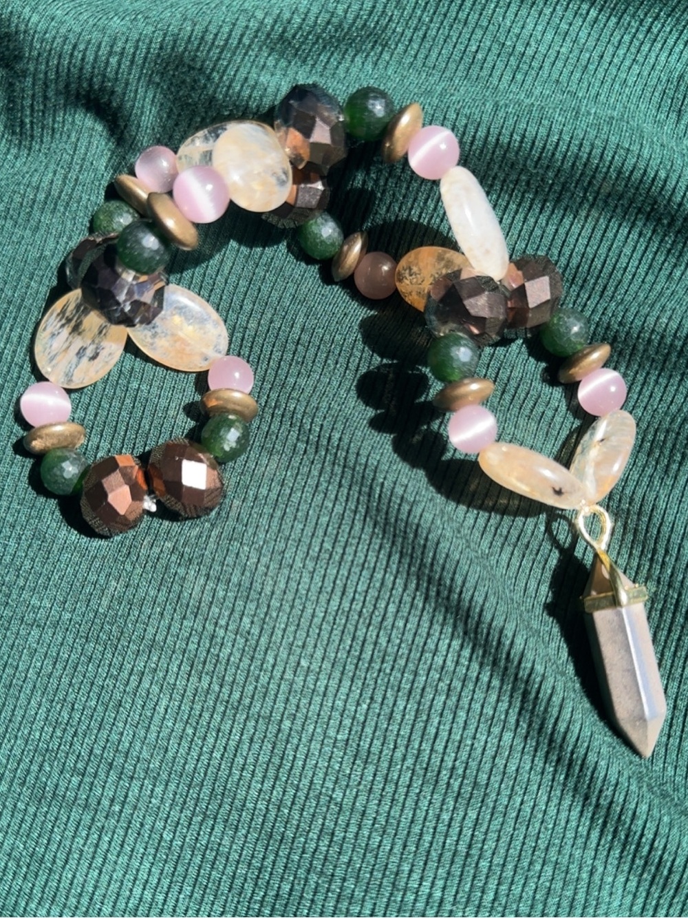 Gypsy’s Treasure HangCharm (Pyrite, Canadian Jade,Yellow Quartz, Lilac Cat’s Eye